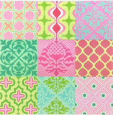 Damask Wallpaper Patchwork – Pinks, Greens & Turquoise PL-423