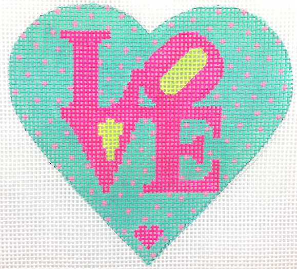 Mini Heart – Robt. Indiana Style Love – Hot Pink & Lime On Turquoise w/ Pink Dots OM-237