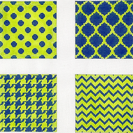 Set Of 4 Coasters – Mixed Geometric Patterns – Navy & Lime CO4-54