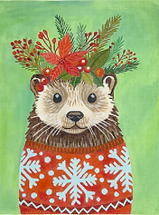 Otter In A Christmas Sweater – On Soft Sage Green MIAC-PL-21