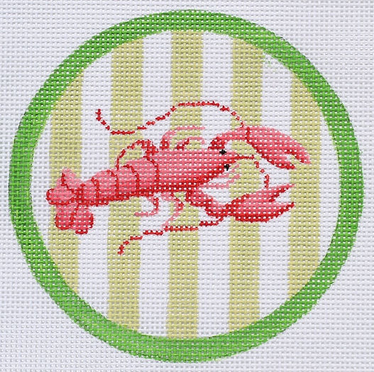 Mini Round – Lobster On Bright Lime Cabana Stripes OM-135