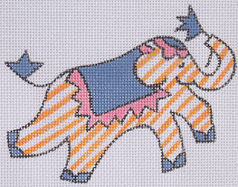 Ornament/Mini – Elephant – Orange Stripes w/ Periwinkle & Pink JW-OM-05