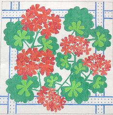 Geraniums Square w/ Ribbons – Reds & Greens w/ Blues PL-72