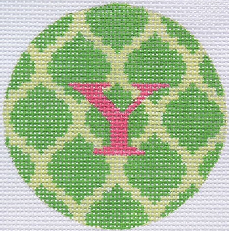 Bright Disk Letter – Greens Quatrefoil Damask, Watermelon Letter (Specify Letter Or Blank) ALB-05