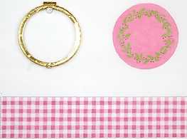 Limoges Box – Lg. Round Pink Gingham w/ Floral Vine (Gold Clasp) BXXLR-18