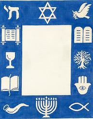 Frame – Judaic Symbols – Sparkly White On Bright Blue FR-75