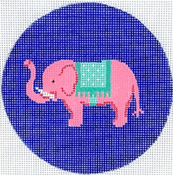 4” Round – Pink Elephant w/ Turquoise Blanket – On Bright Blue INSMC-41