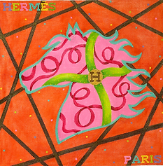 Designer Scarf Series – Hermès-Inspired Confetti Horse – Brights On Orange PL-564