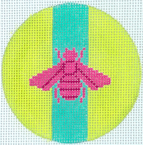 3” Round – Gucci Bee In Mod Colors – Hot Pink w/ Turquoise Stripe On Citron Green INSL3-61