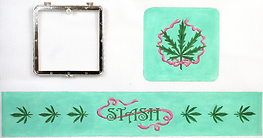 Drake Dickerson Limoges Box – Lg. Square Weed Stash Box – Pinks & Greens On Turquoise (Gold Clasp) DD-BX-01