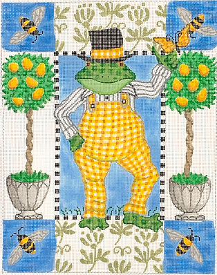 Frog In Yellow Gingham Overalls With Bees & Lemon Topiaries KR-PL-21