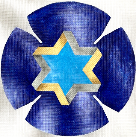 Kippah – Star Of David – Golds & Silvers On Deep Blue KIP-04