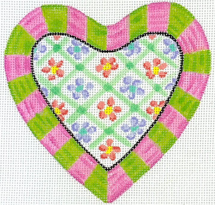 Mini Heart – Mackenzie-Childs Inspired #1 – w/ Pink & Green Striped Border OM-464