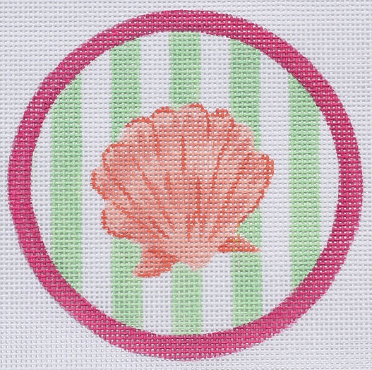 Mini Round – Scallop On Soft Green Cabana Stripes OM-137