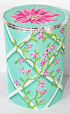 Limoges Box – X-Large Round Garden Trellis & Dahlia – Pinks, Greens & Caribbean (Silver Clasp) BXXLR-01