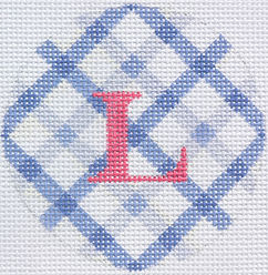 Bright Disk Letter – Periwinkle Double Crisscross Gingham, Watermelon Letter (Specify Letter Or Blank) ALB-16