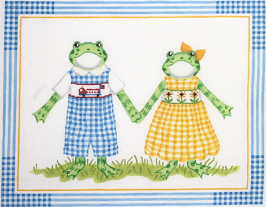 Boy Frog In Blue Gingham And Girl Frog In Yellow Gingham KR-PL-06