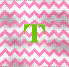 4” Square Insert – Zigzag – Pink On White w/ Green Letter (Specify Letter Or Blank) INSSQ4-54
