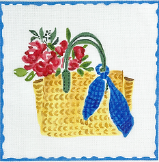 Straw Bag w/ Blue Scarf & Flowers LB-PL-30