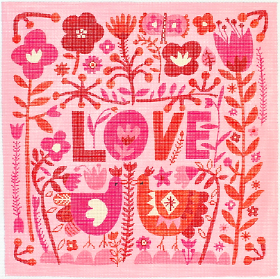 Love With Flowers & Chickens – Pinks & Reds (On 13 Mesh) CG-PL-08