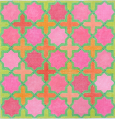 Moroccan Tiles – Crosses & Stars In Pinks, Oranges w/ Greens (Stitch Guide Available) PL-140