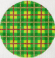 Christmas Ornament – Christmas Plaid – Green & Lime Gingham w/ Red & Gold Lines XM-149