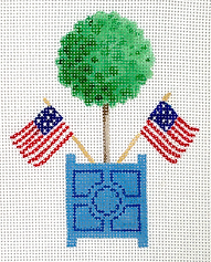 Shanna Masters – Topiary w/ American Flags In Blue Planter SM-OM-01