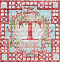 Chinoiserie Letter – Shell, Coral & Seaweed w/ Chinese Trellis (Specify Letter Or Blank) ALCN-02