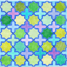 Moroccan Tiles – Crosses & Stars In Blues, Greens, Turquoise & Lavender (Stitch Guide Available) PL-285