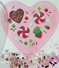 Heart Mini w/ Clear Dome Cover & Confetti – Candies On Light Pink XMD-25
