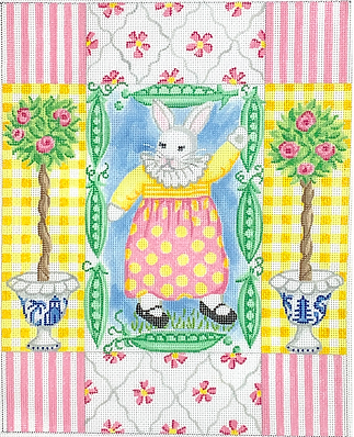 White Girl Bunny With Sugar Peas & Rose Topiaries KR-PL-18