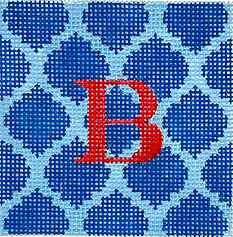 3” Square Insert – Quatrefoils – Royal Blue On Light Blue w/ Red Letter (Specify Letter Or Blank) INSSQ3-06