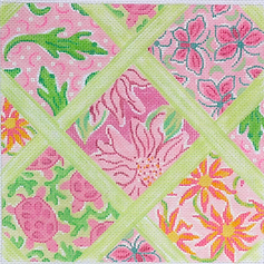 Med. Sq.– Lilly-Inspired Lattice Patchwork – Pinks & Greens PL-27