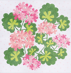 Geraniums Square w/ Dots – Pinks, Salmons & Greens PL-71