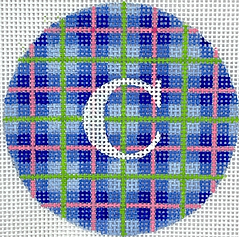 Bright Disk Letter – Madras Plaid – Blue, Lime & Bubblegum Pink w/ White Letter – (Specify Letter Or Blank) ALB-91