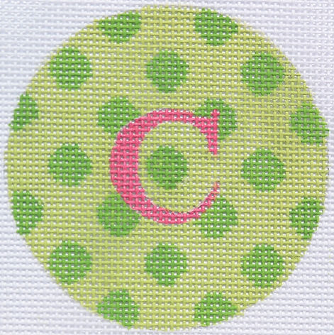 Bright Disk Letter – Lime Polka Dots, Hot Pink Letter (Specify Letter Or Blank) ALB-04