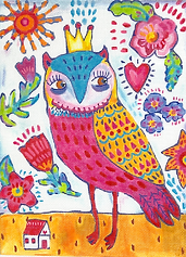 Spunky Owl w/ Crown & Flowers JE-PL-02