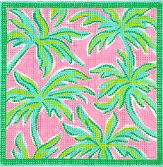 Lilly Letter – Palms – Turquoise & Lime On Light Pink w/ Fuchsia Letter (Specify Letter Or Blank) ALL-10