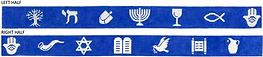 Belt – Jewish Symbols – White On Bright Blue BL-89
