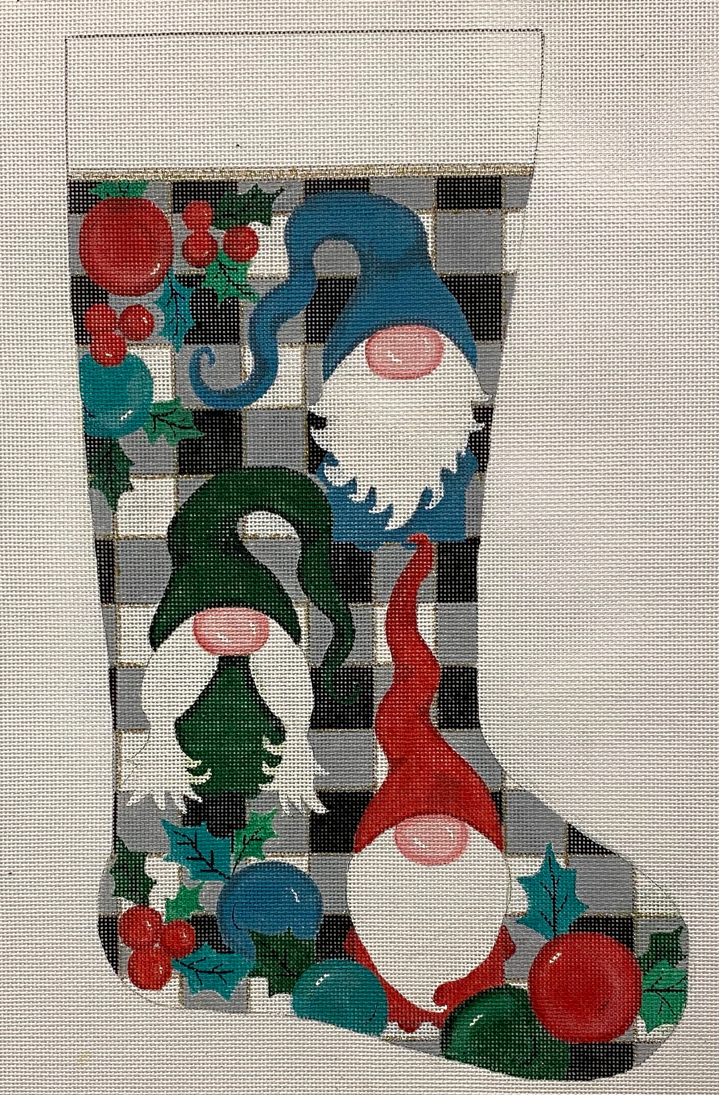 Gnomes On Checks Christmas Stocking 4258