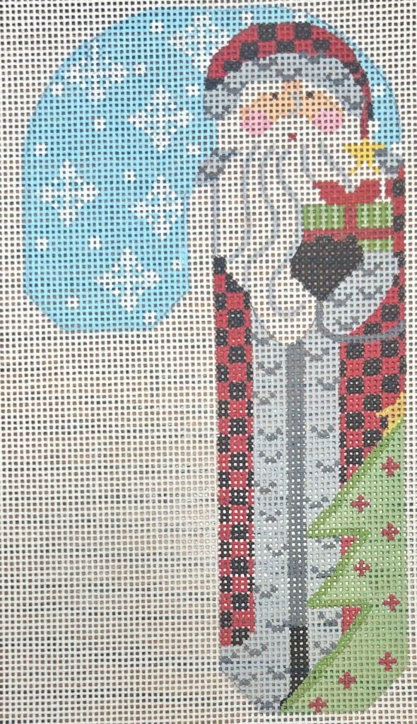 Father Christmas Candy Cane- Buffalo Plaid holding Present CH-1401