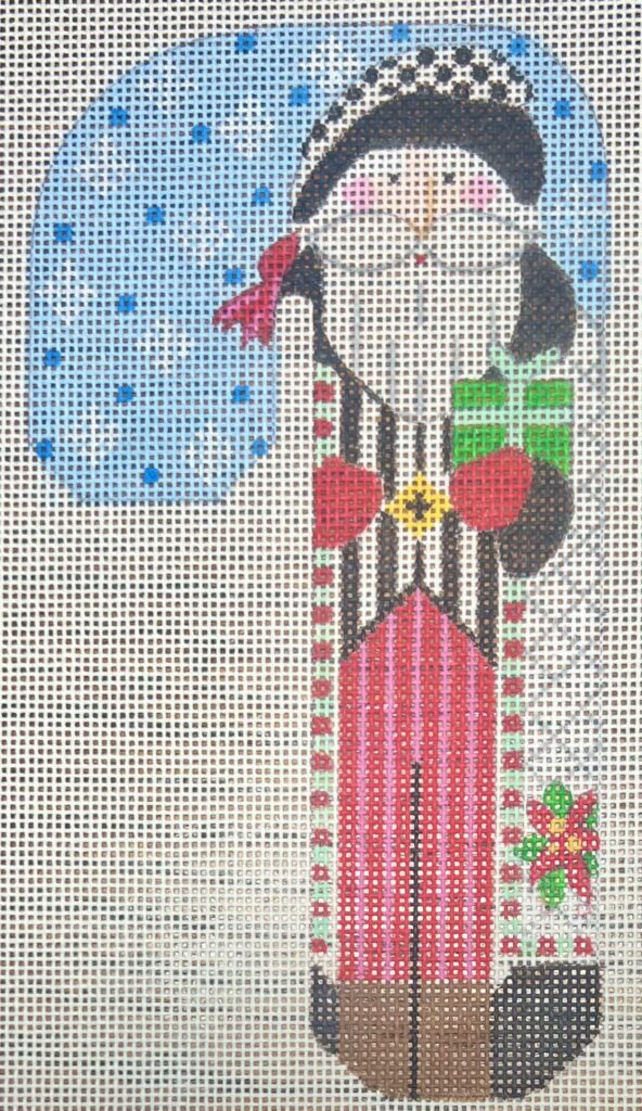 Father Christmas Candy Cane- White with Poinsettias CH-1406