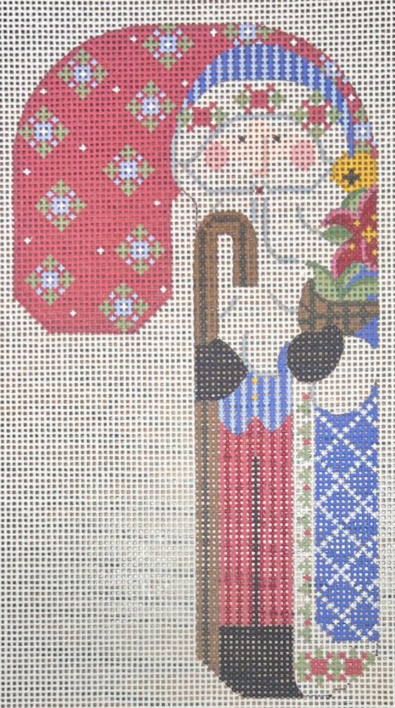 Father Christmas Candy Cane- Blue holding Staff and Poinsettia CH-1407