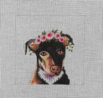 Black/Tan Terrier with Floral Crown IN086