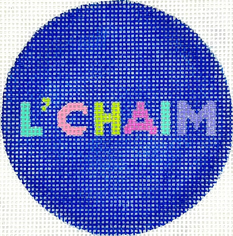 3” Round – L’Chaim – Bright Letters On Blue JM-18