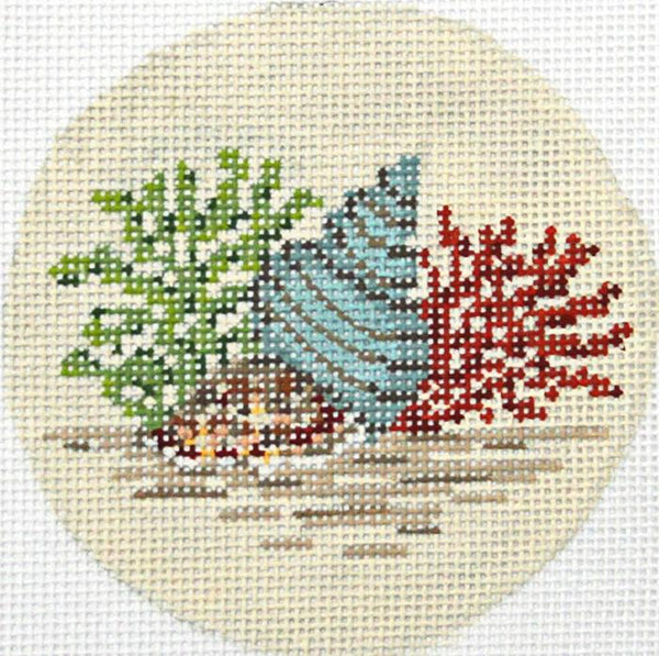 Cowrie with Coral & Pheasant Shell Round KC-KCN941