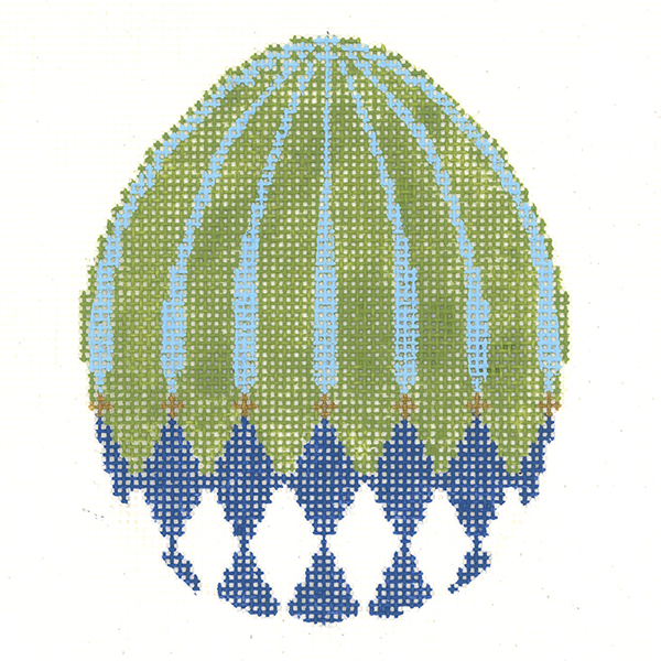 Royal Harlequin Egg with Green & Aqua Stripes KC-KEA87-18
