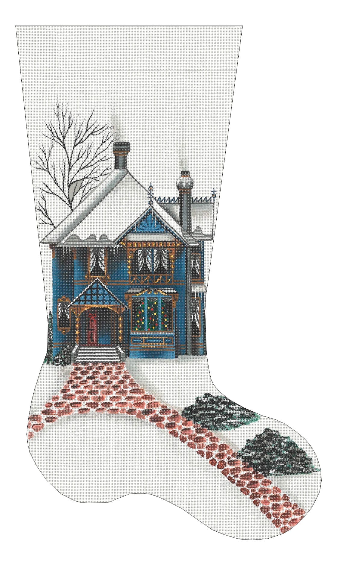 Blue Queen Anne House Stocking LD-8441
