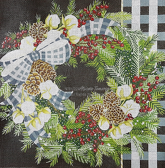 Pillow: Gingham Bolls Wreath NTPL02