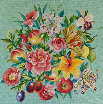 Large Floral Custom On Turquoise FF329